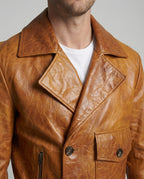 Herren Lederjacke Biker kurz mit Revers
