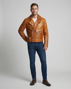 Herren Lederjacke Biker kurz mit Revers