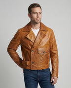 Herren Lederjacke Biker kurz mit Revers