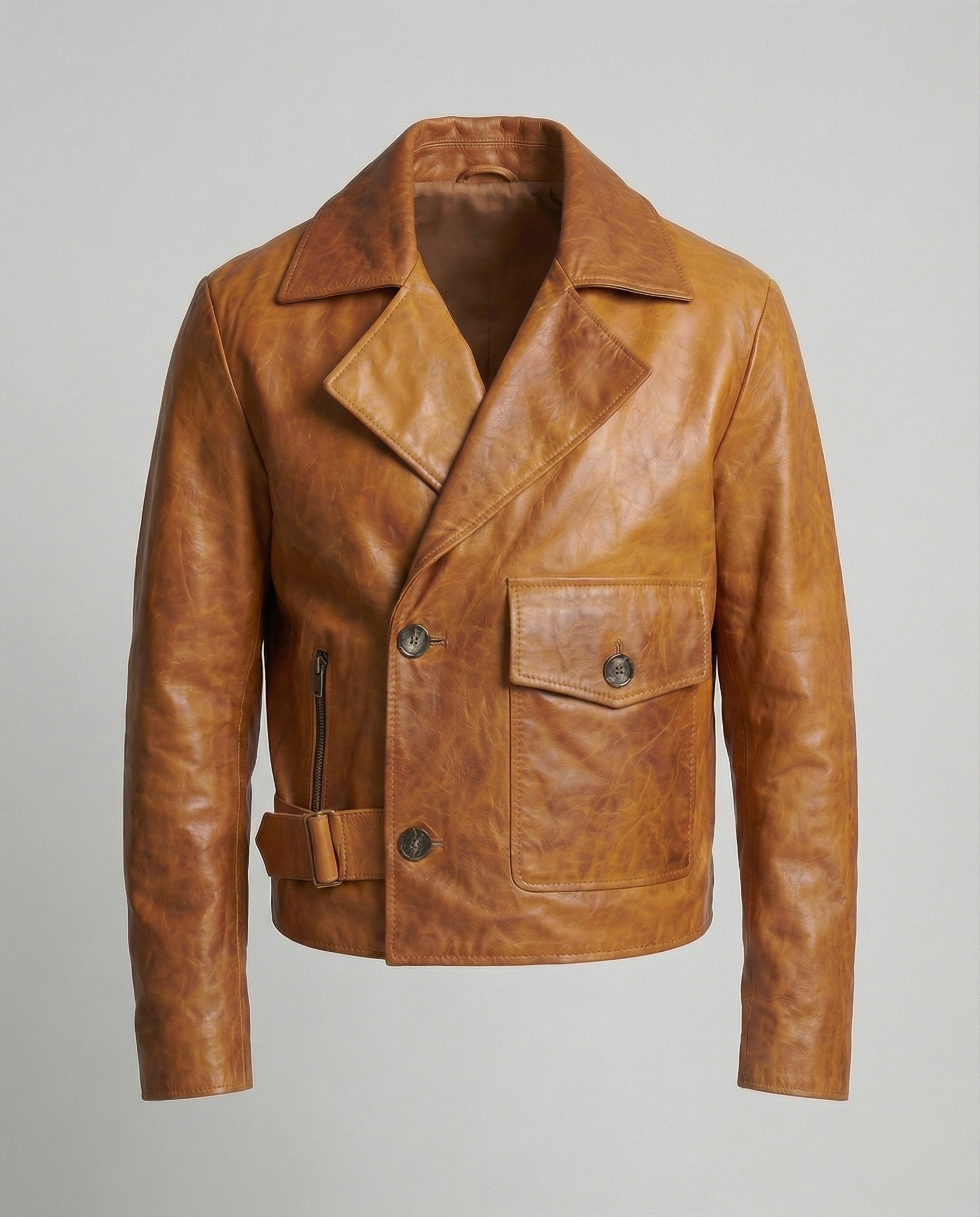 Herren Lederjacke Biker kurz mit Revers
