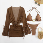 Damen Bikini-Set mit lässiger Strickjacke und verstellbaren Trägern R&B