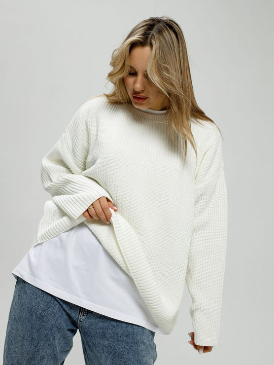 Damen lässiger Oversized Pullover mit strukturiertem Strickmuster R&B