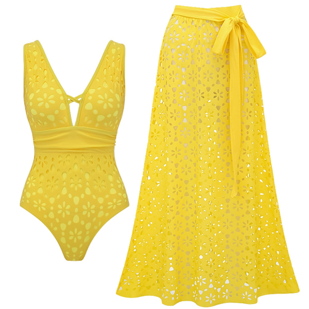 Damen Badeanzug und Rock mit floralen Ausschnitten R&B