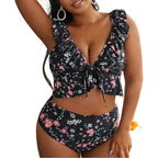 Damen Hochtailliertes Bikini-Set mit verspieltem Rüschendesign R&B