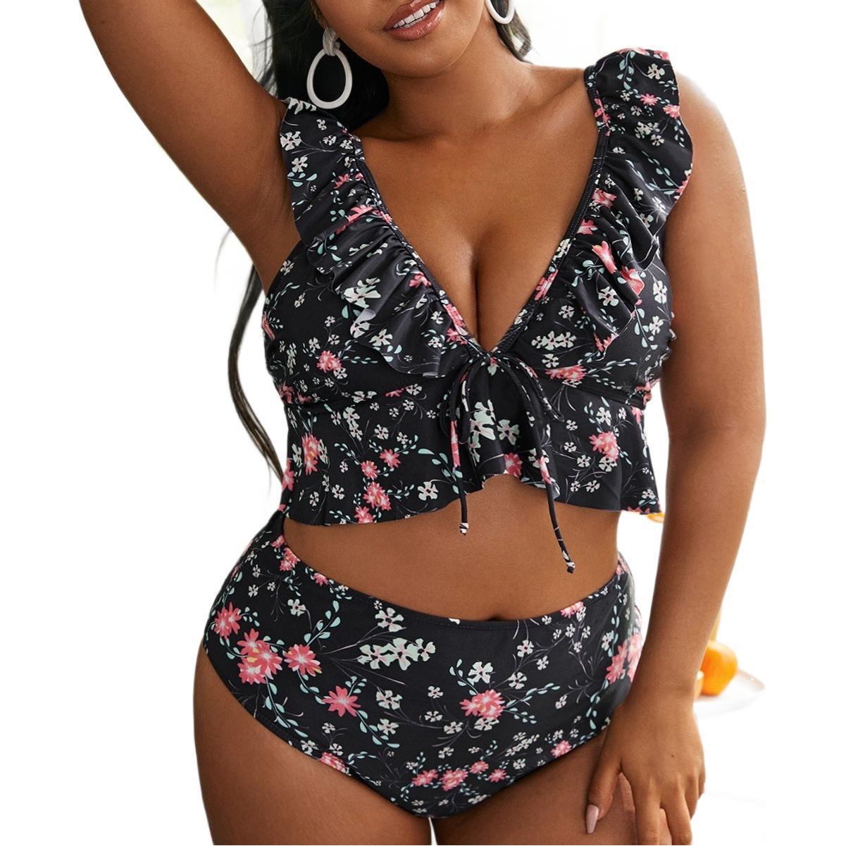 Damen Hochtailliertes Bikini-Set mit verspieltem Rüschendesign R&B
