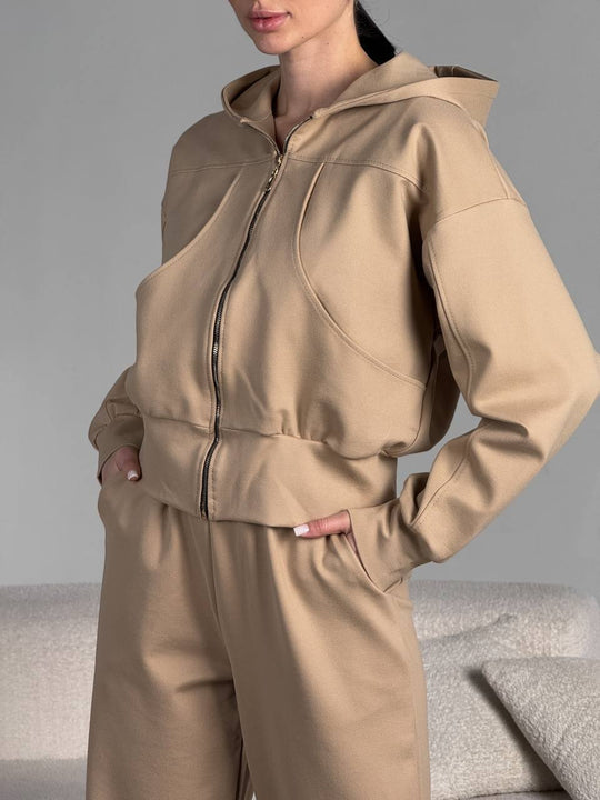 Damen lässige Kapuzenjacke mit hochwertigem Reißverschluss und seitlichen Taschen R&B
