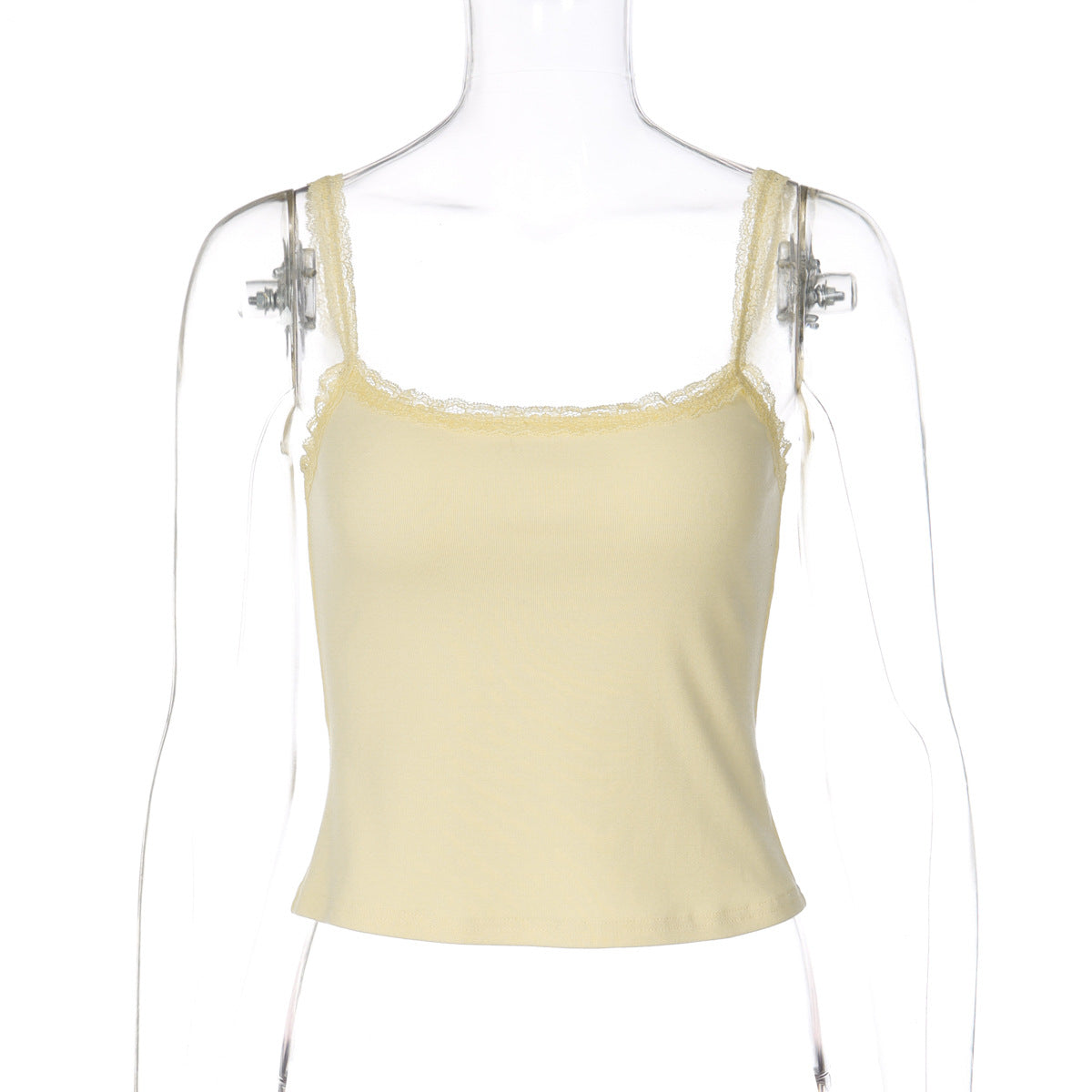 Damen Spaghettiträgershirt mit zarter Spitzenverzierung R&B