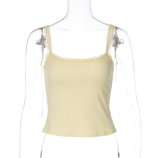 Damen Spaghettiträgershirt mit zarter Spitzenverzierung R&B