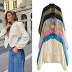 Damen modische cropped Bomberjacke mit großen Pattentaschen R&B