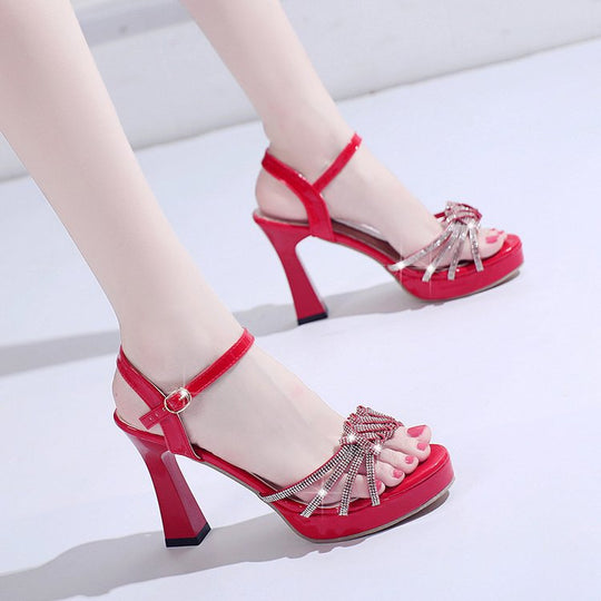 Damen glamouröse High Heels Sandalen mit Strass-Detail R&B