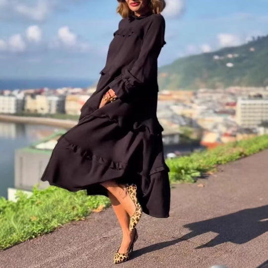 Damen Maxikleid mit raffinierten Falten und eleganten Puffärmeln Heidi-Mode