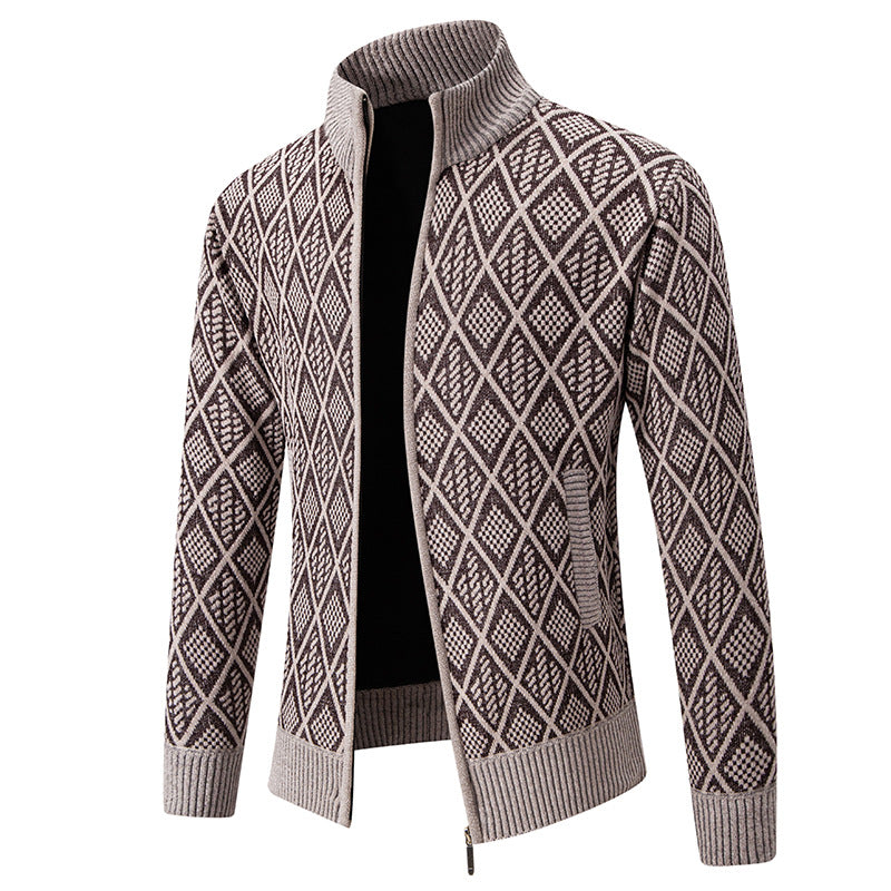 Herren Strickjacke mit strukturiertem Design und hohem Kragen R&B
