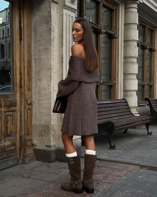 Damen Strickkleid im Off-Shoulder-Stil mit feinstructuriertem Farbverlauf R&B