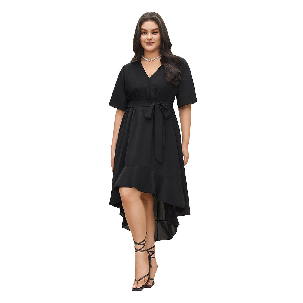 Damen Elegantes Wickelkleid mit asymmetrischem Saum und taillierendem Gürtel R&B