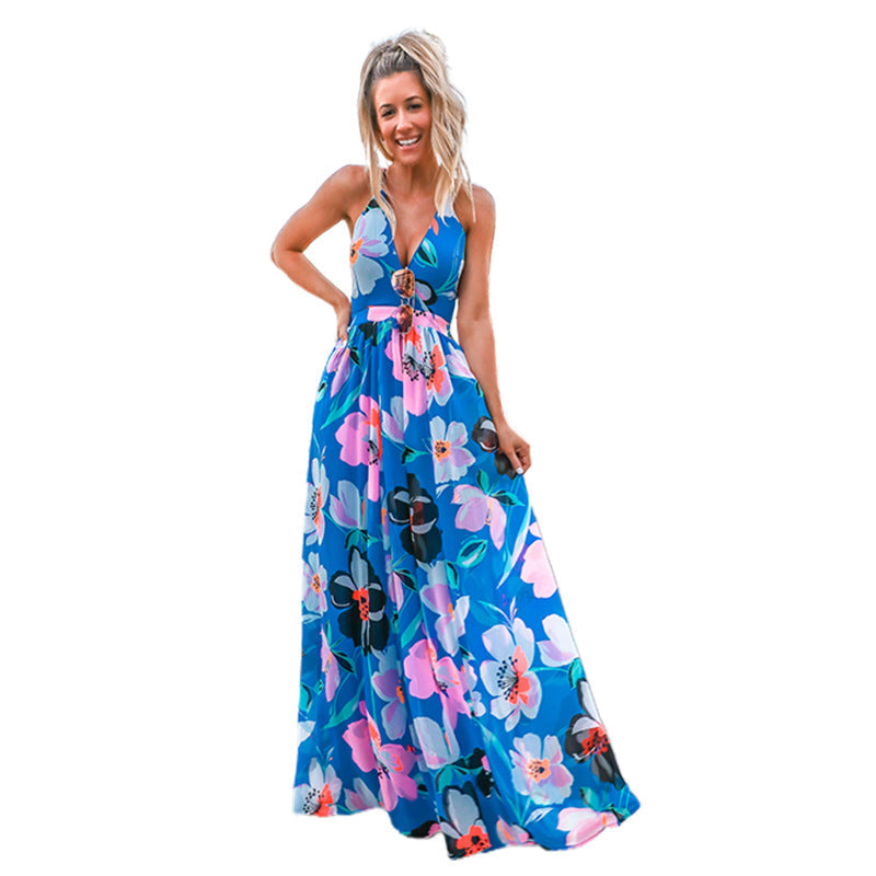 Damen Maxi-Kleid mit tiefem V-Ausschnitt und floralen Details R&B