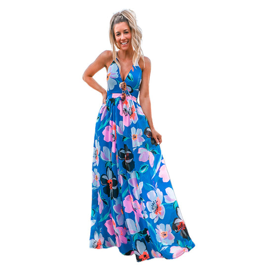 Damen Maxi-Kleid mit tiefem V-Ausschnitt und floralen Details R&B
