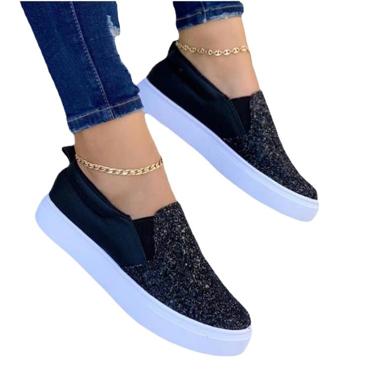 Damen Glitzernde Slip-On Sneakers mit elegantem Schnürdesign R&B