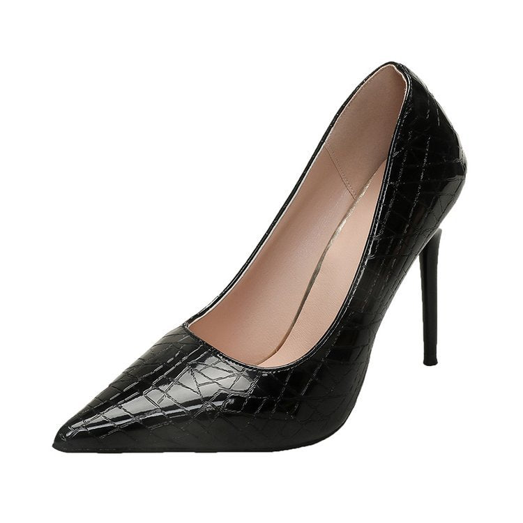 Damen elegante Spitzen-High Heels mit raffiniertem Schlangenleder-Effekt R&B