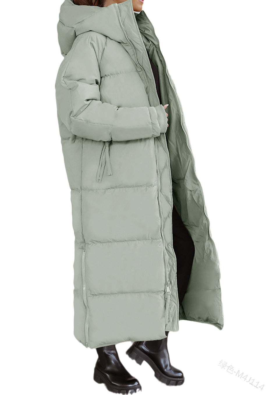 R&B | Damen Lange Pufferjacke mit Kapuze und Warm Gefüttertem Innenraum