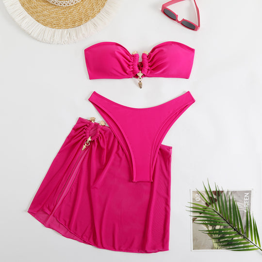 Damen Bikini-Set mit modisch gerafftem Oberteil und elegantem Wickelrock R&B
