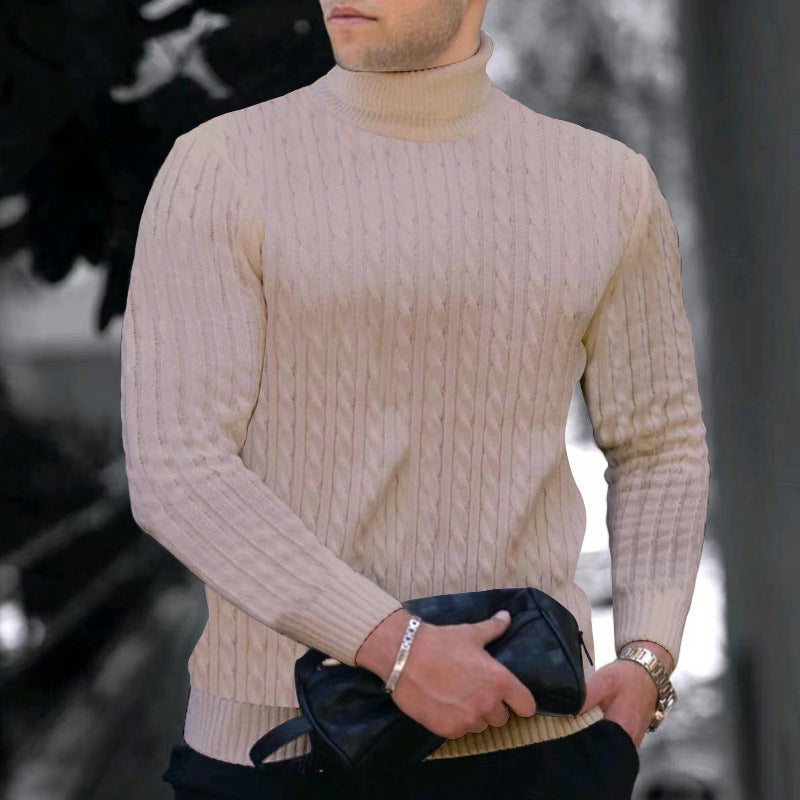 Herren eleganter Rollkragenpullover mit exquisiter Zopfmusterstruktur R&B