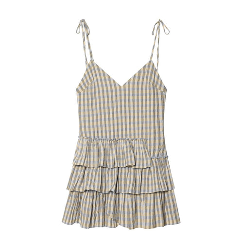 Damen luftiges V-Ausschnitt Sommerkleid mit Rüschen und verstellbaren Trägern R&B
