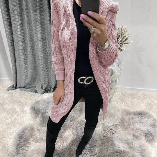 Damen Lange Strickjacke mit hochwertigem Zopfmuster und lässigem Schnitt R&B
