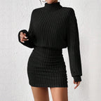 Damen Hochgeschlossener Strickpullover und Rock R&B