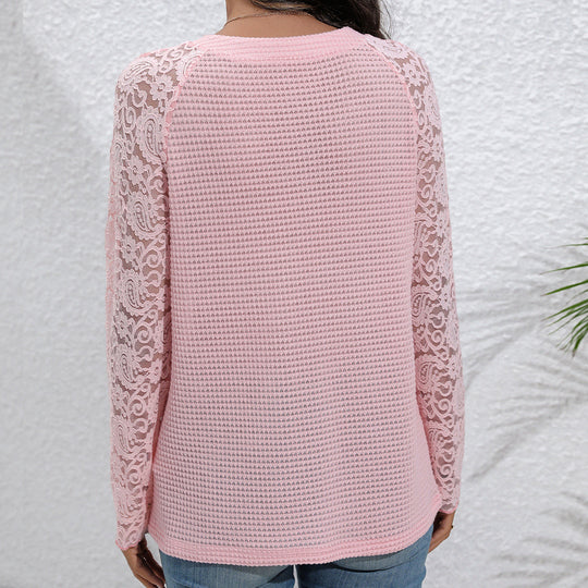 Damen Spitze Langarmshirt mit Knopfdetails und strukturierter Vorderseite R&B