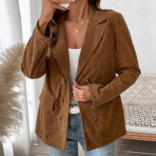 Damen modische Cordblazer mit doppelter Knopfleiste und aufgesetzten Taschen R&B