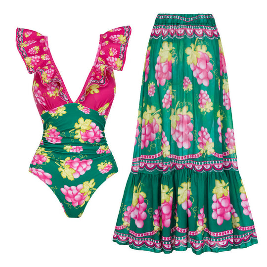 Damen Stylish Elegantes Badeanzug- und Rockset R&B