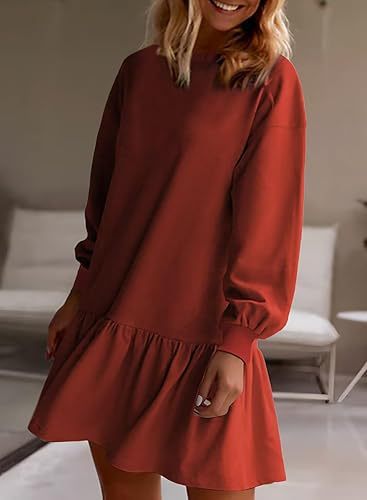 Damen lässiges Sweatkleid mit voluminösen Ärmeln und Rüschensaum R&B