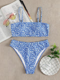 Damen Bandeau-Bikini mit verstellbaren Trägern und floralem Design R&B
