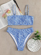 Damen Bandeau-Bikini mit verstellbaren Trägern und floralem Design R&B