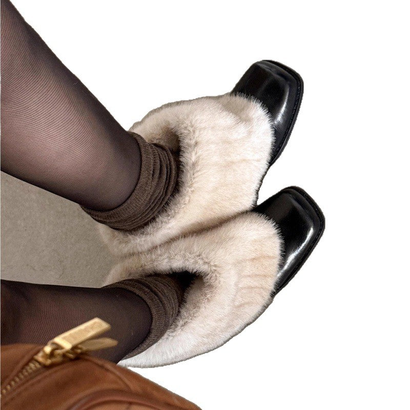 Damen Elegante Stiefeletten mit luxuriösem Kunstfellkragen und bequemem Blockabsatz R&B