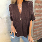 Damen luftige Strickjacke mit strukturiertem Lochmuster R&B