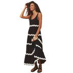 Damen Maxi Kleid mit lockerer Passform und Wellenmuster R&B