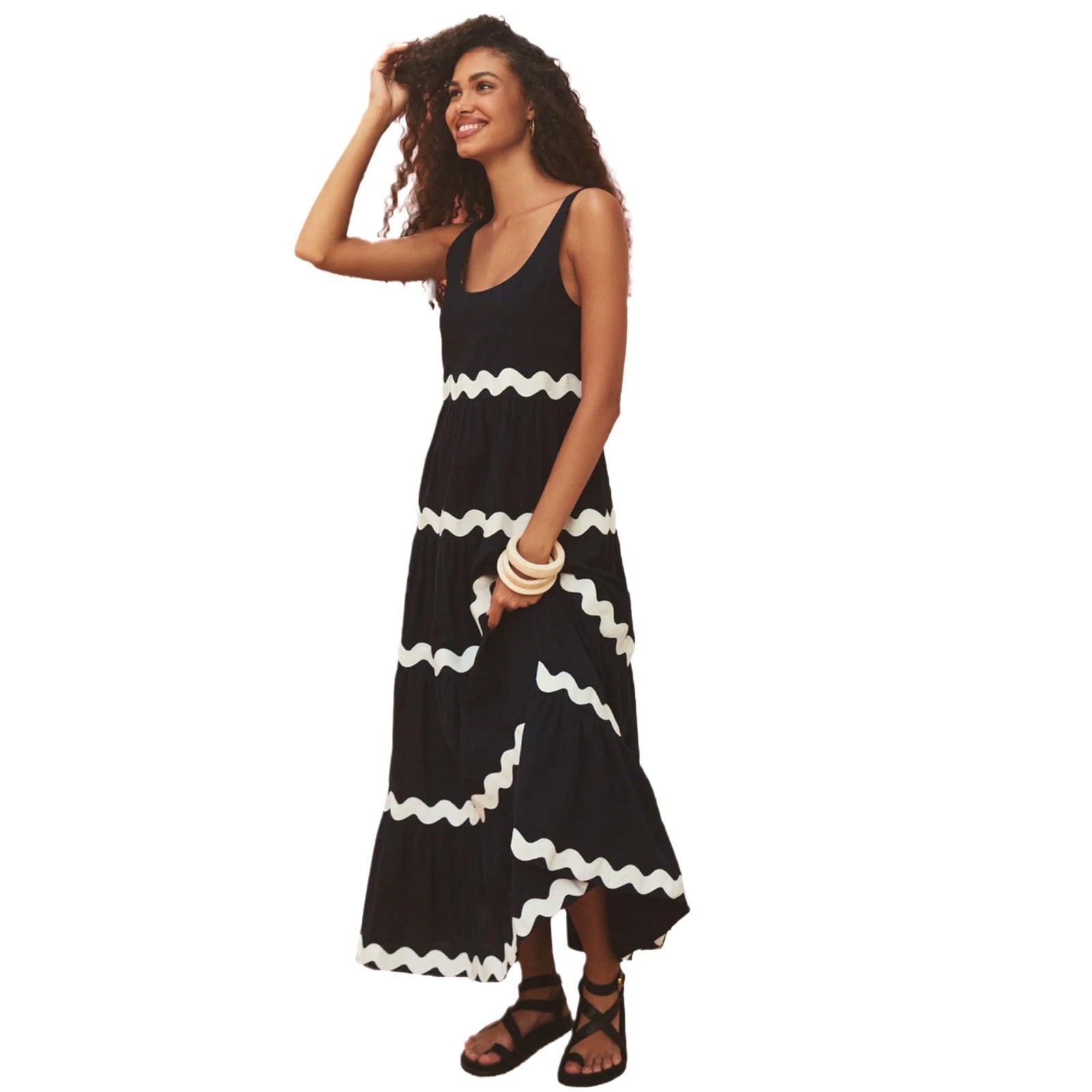 Damen Maxikleid mit Wellenmuster und weitem Schnitt R&B