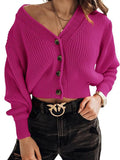 Damen lässiger Strickpullover mit tiefem V-Ausschnitt und Knopfdetails R&B