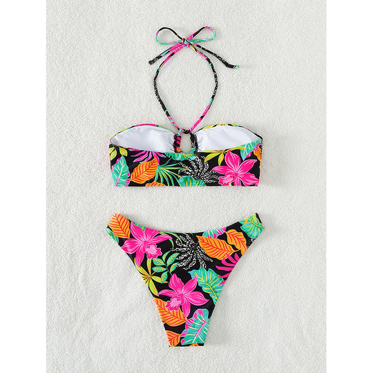 Damen Bandeau-Bikini mit raffiniertem Ringdetail und floralem Druck R&B