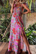 Damen Maxikleid mit floralen Details und Spaghetti-Trägern R&B