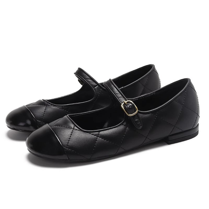 Damen Ballerinas mit elegantem Riemen und modischem Karomuster R&B