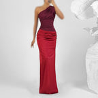Damen elegantes Maxikleid mit asymmetrischem Oberteil und fließendem Saum R&B