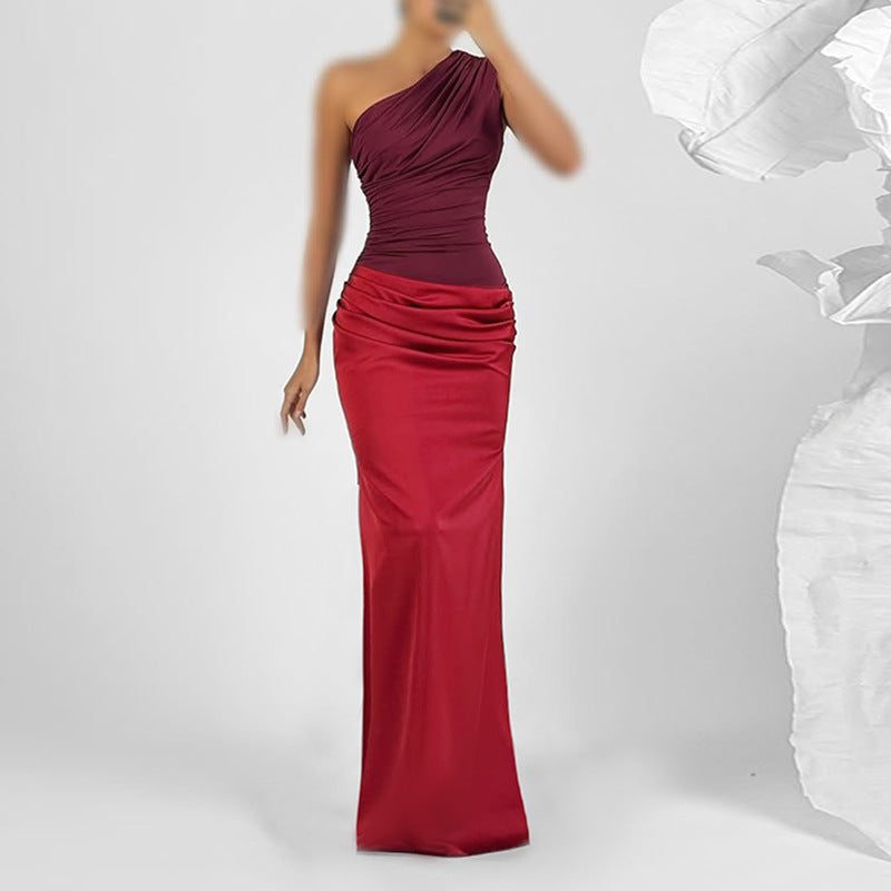 Damen elegantes Maxikleid mit asymmetrischem Oberteil und fließendem Saum R&B