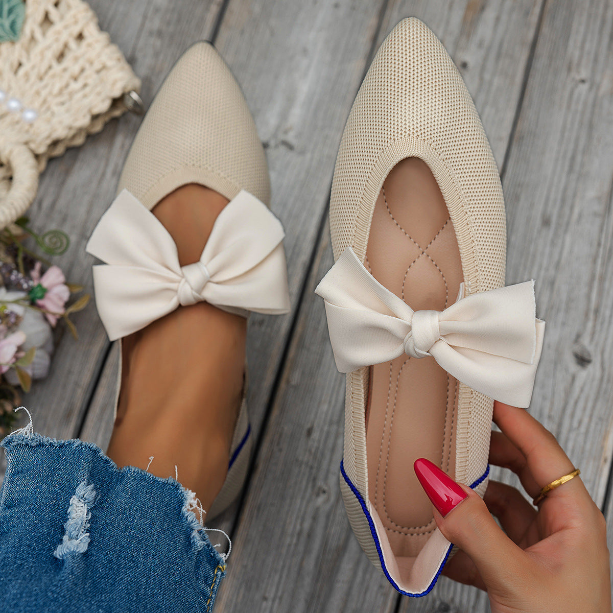Damen spitzen Ballerinas mit eleganter Schleifenapplikation R&B