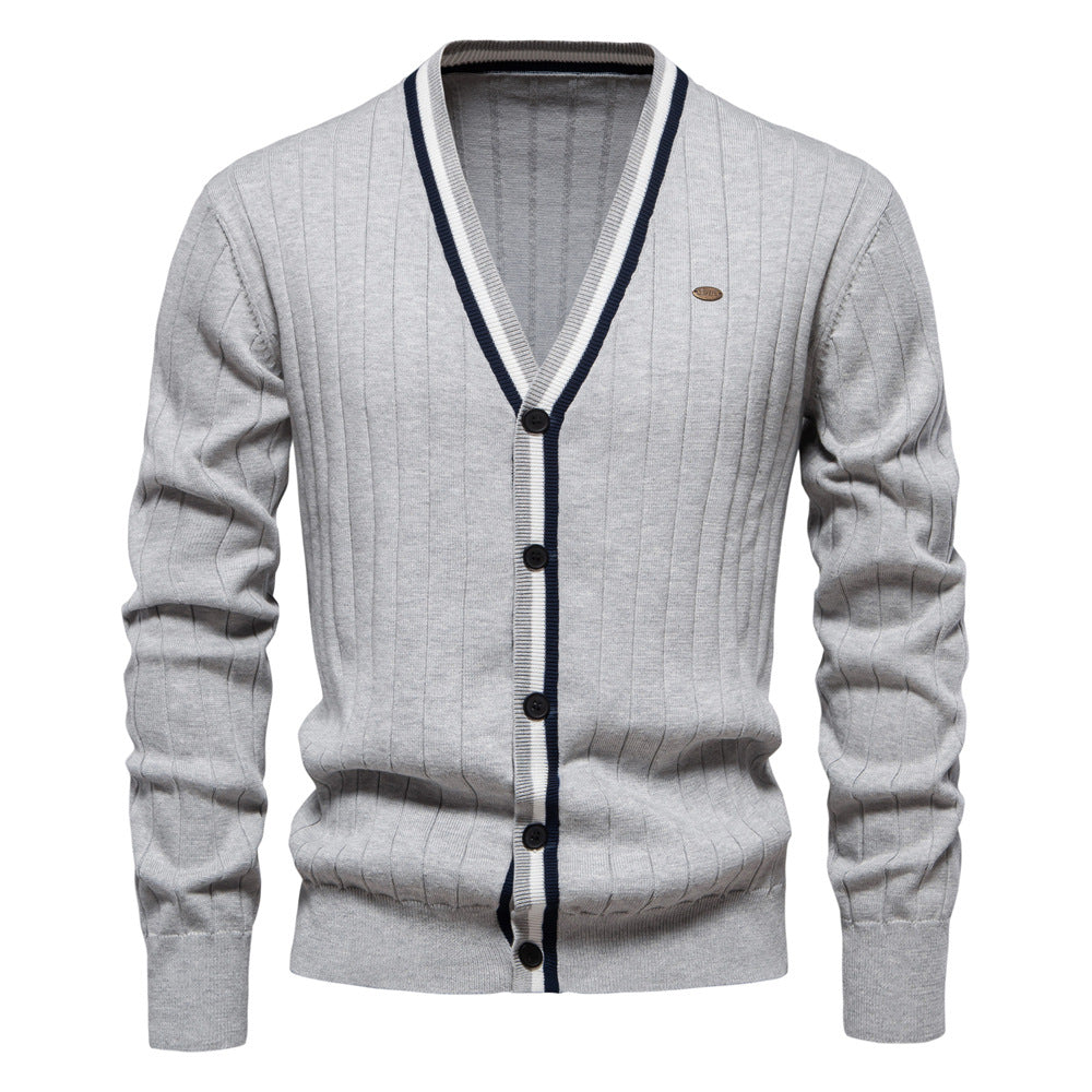 Herren Strickjacke mit elegantem V-Ausschnitt und feiner Rippstruktur R&B