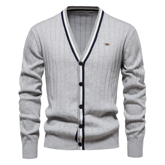 Herren Strickjacke mit elegantem V-Ausschnitt und feiner Rippstruktur R&B