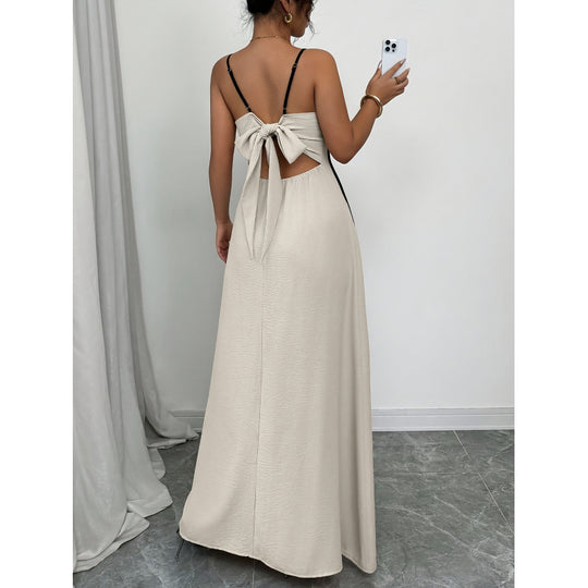 Damen Maxikleid mit einzigartigem Rückenausschnitt und nahtloser Struktur R&B