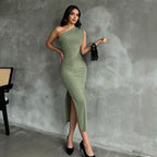 Damen Elegantes Wickelkleid mit asymmetrischem Ausschnitt und seitlichem Schlitz