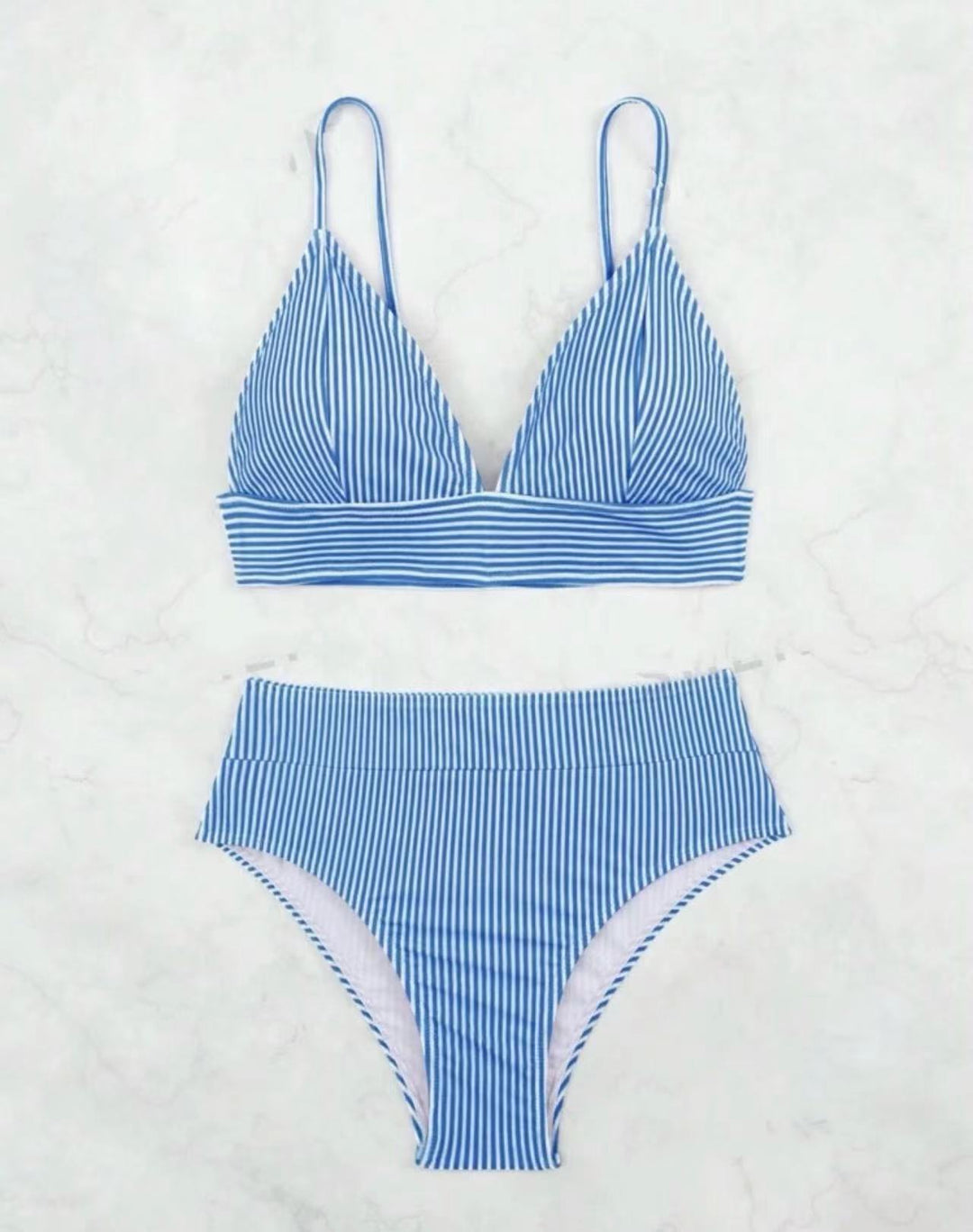 Damen Hochgeschnittener Bikini mit elegantem Streifenmuster R&B